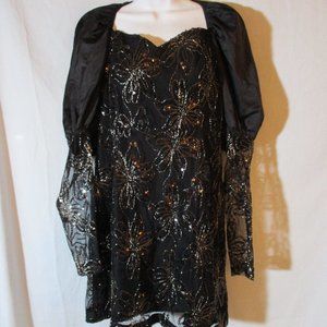 NWT NEW ROTATE BIRGER CHRISTENSEN Lined Gown Party Dress BLACK Puffy Sleeve 12